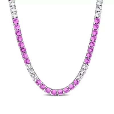 Lab Created Created Pink & White Sapphire Necklace in Yellow Plated Sterling Silver, 17"