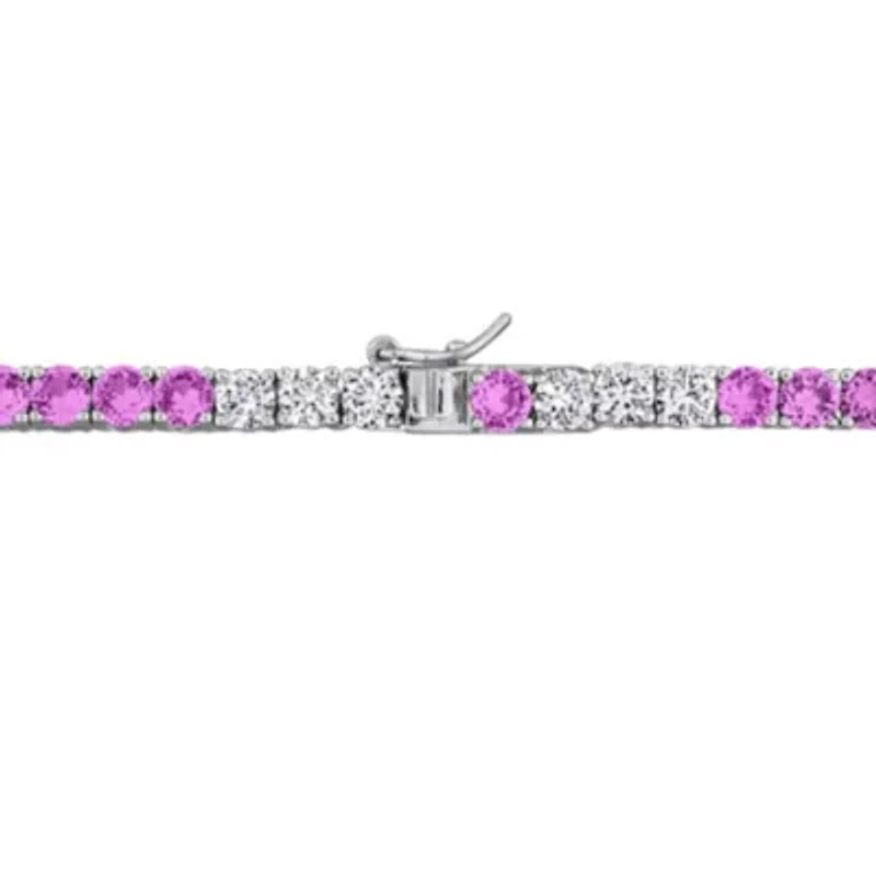 Lab Created Created Pink & White Sapphire Necklace in Yellow Plated Sterling Silver, 17"
