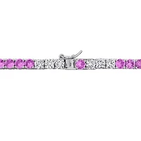 Lab Created Created Pink & White Sapphire Necklace in Yellow Plated Sterling Silver, 17"