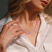 Lab Created Created Pink & White Sapphire Necklace in Yellow Plated Sterling Silver, 17"