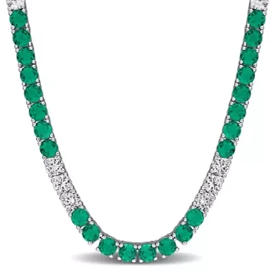 Lab Created Created Emerald & Created White Sapphire Necklace in Yellow Plated Sterling Silver, 17"
