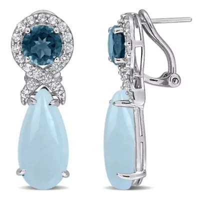 Aquamarine, London Blue & White Topaz LeverBack Earrings in Sterling Silver