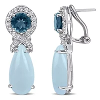 Aquamarine, London Blue & White Topaz LeverBack Earrings in Sterling Silver