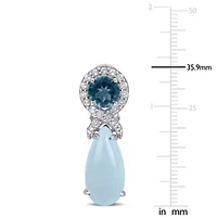 Aquamarine, London Blue & White Topaz LeverBack Earrings in Sterling Silver