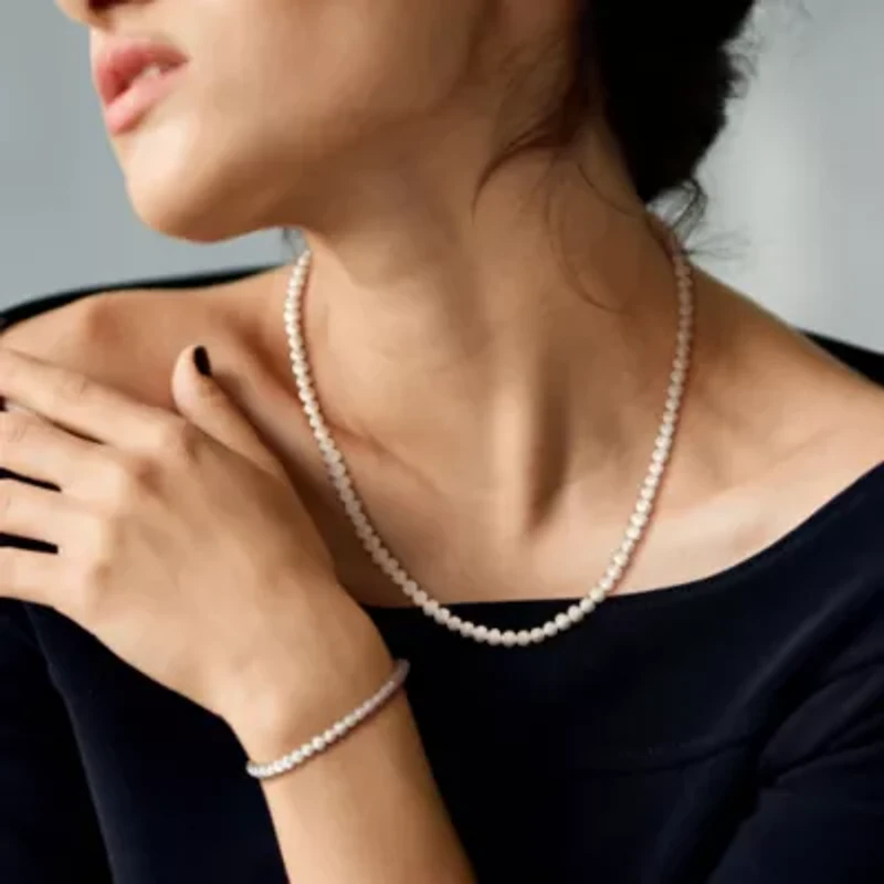 2 Piece Set of 4.5-5mm Freshwater Cultured Pearl Bracelet & Necklace, 17"+2"Ext. & 7.25+1" Ext.