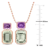 2 Piece Set of Green Quartz & Rose de France Necklace & Earrings in Rose Plated Sterling Silver, 18"