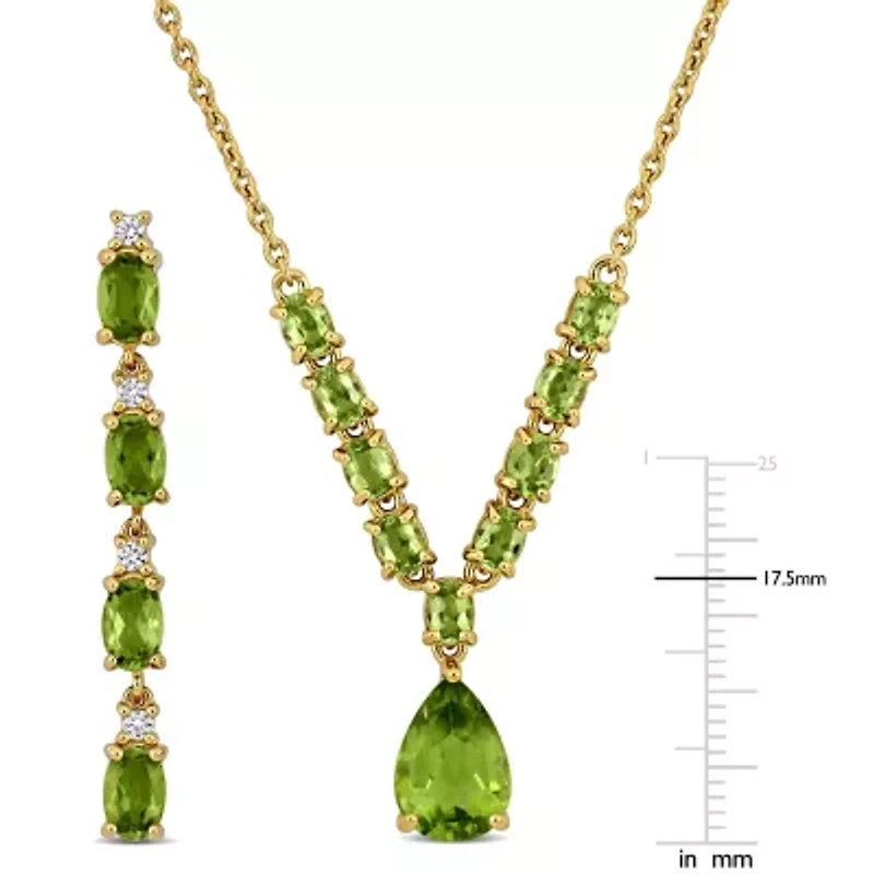 2 Piece Set of Peridot & White Topaz Necklace & Earrings in Yellow Plated Sterling Silver, 18"