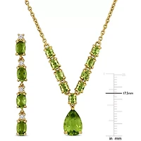 2 Piece Set of Peridot & White Topaz Necklace & Earrings in Yellow Plated Sterling Silver, 18"