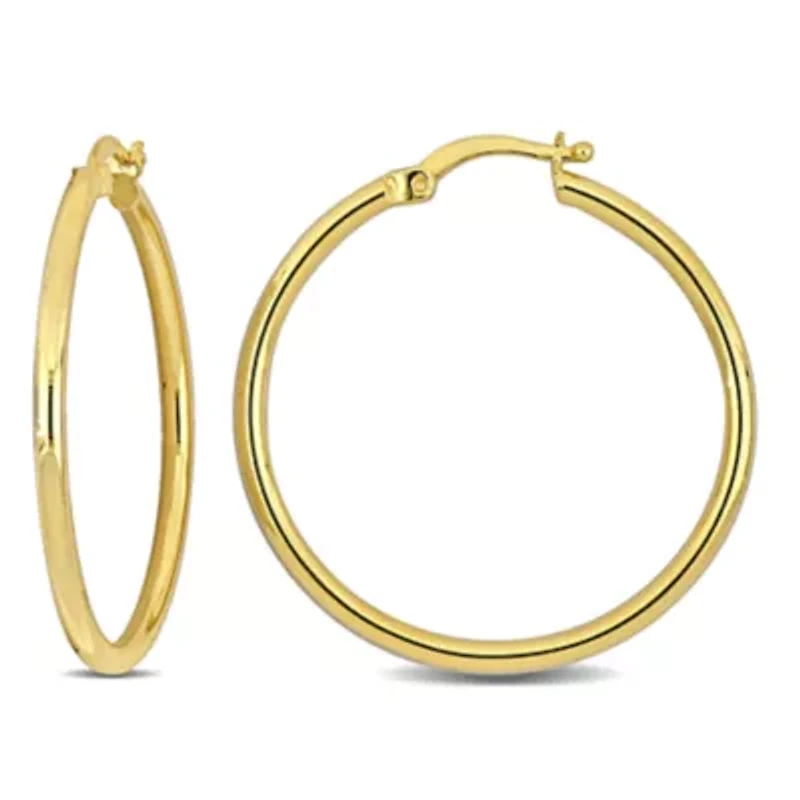 32mm Round Hoop Earrings in Yellow Plated Sterling SIlver