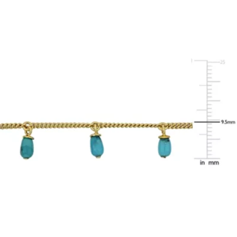 Compressed Light Blue Turquoise Necklace in Yellow Plated Sterling Silver-18"+2" ext.