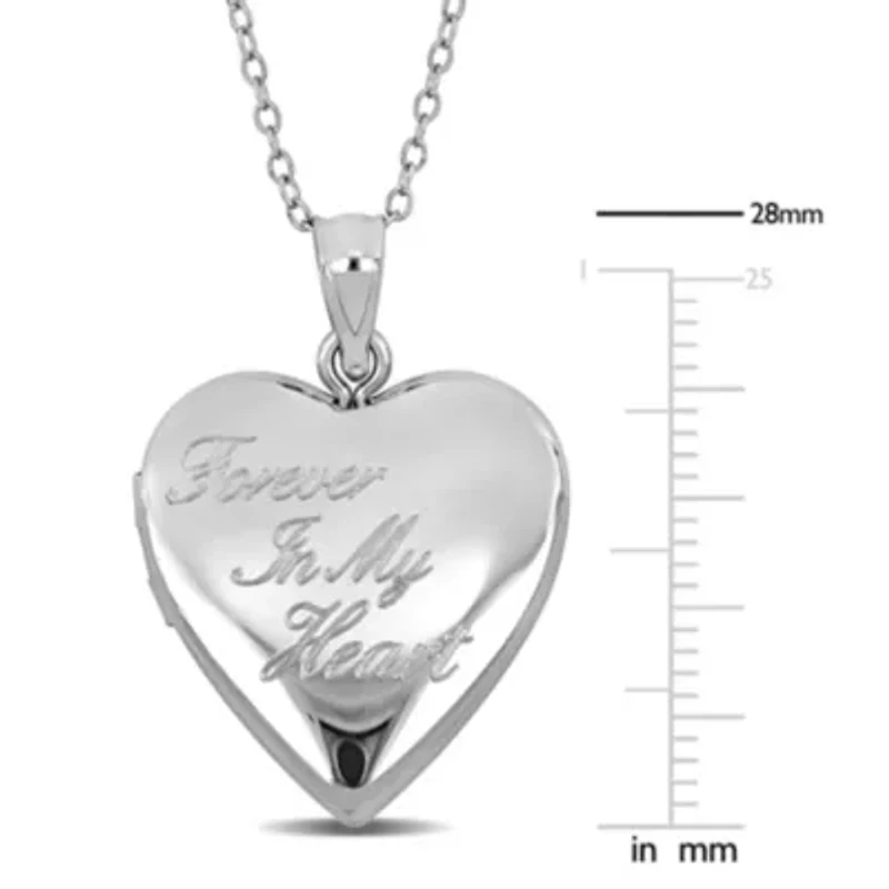 20mm Heart "Forever In My Heart" Pendant With Cable Chain Locket in Sterling Silver- 18 inch