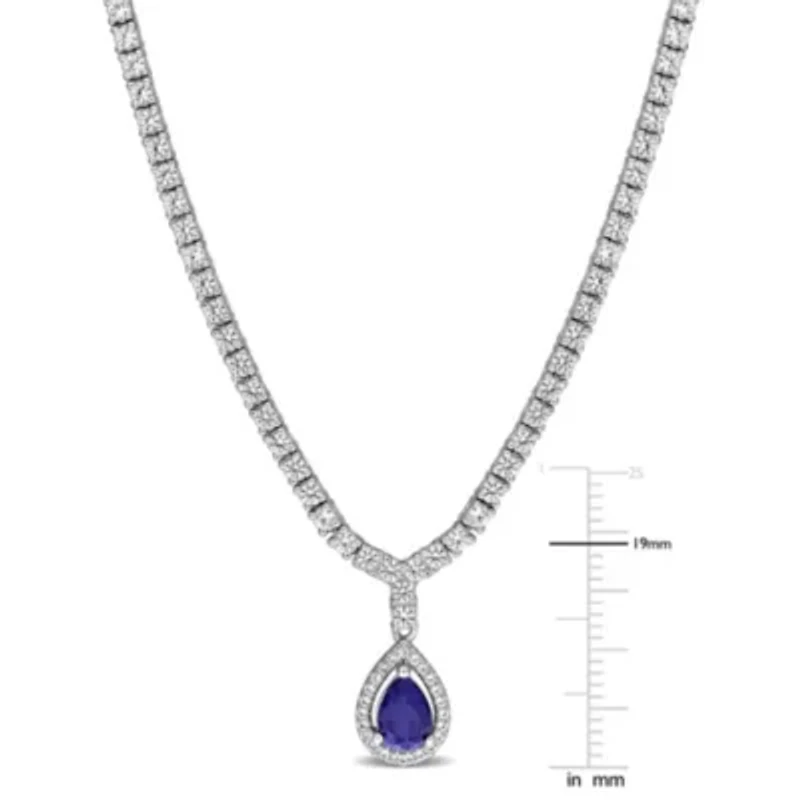 Lab Created Created Blue Sapphire & Created White Sapphire Necklace in Sterling Silver 16"+2"ext