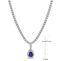 Lab Created Created Blue Sapphire & Created White Sapphire Necklace in Sterling Silver 16"+2"ext
