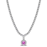 Lab Created Created Pink Sapphire & Created White Sapphire Necklace in Sterling Silver, 16"+2"ext