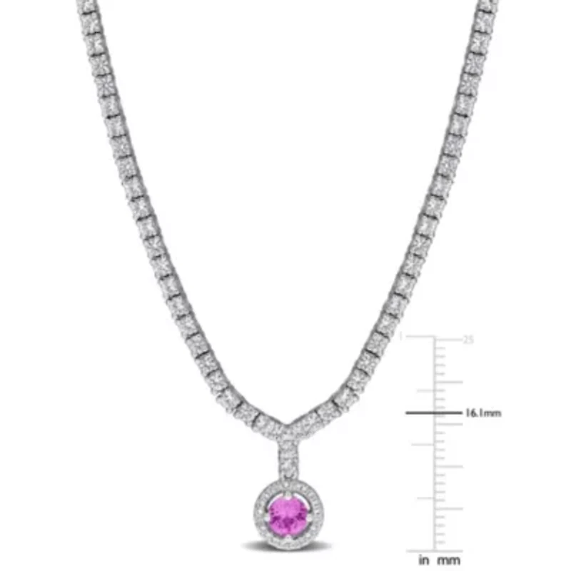 Lab Created Created Pink Sapphire & Created White Sapphire Necklace in Sterling Silver, 16"+2"ext