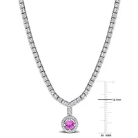 Lab Created Created Pink Sapphire & Created White Sapphire Necklace in Sterling Silver, 16"+2"ext