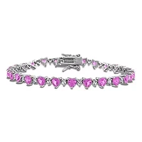 Lab Created Heart Created Pink Sapphire & Created White Sapphire Bracelet in Sterling Silver, 7"