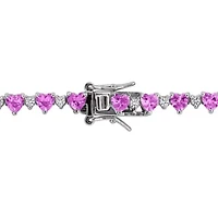 Lab Created Heart Created Pink Sapphire & Created White Sapphire Bracelet in Sterling Silver, 7"