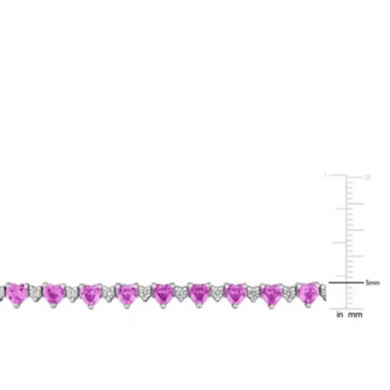 Lab Created Heart Created Pink Sapphire & Created White Sapphire Bracelet in Sterling Silver, 7"