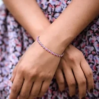 Lab Created Heart Created Pink Sapphire & Created White Sapphire Bracelet in Sterling Silver, 7"