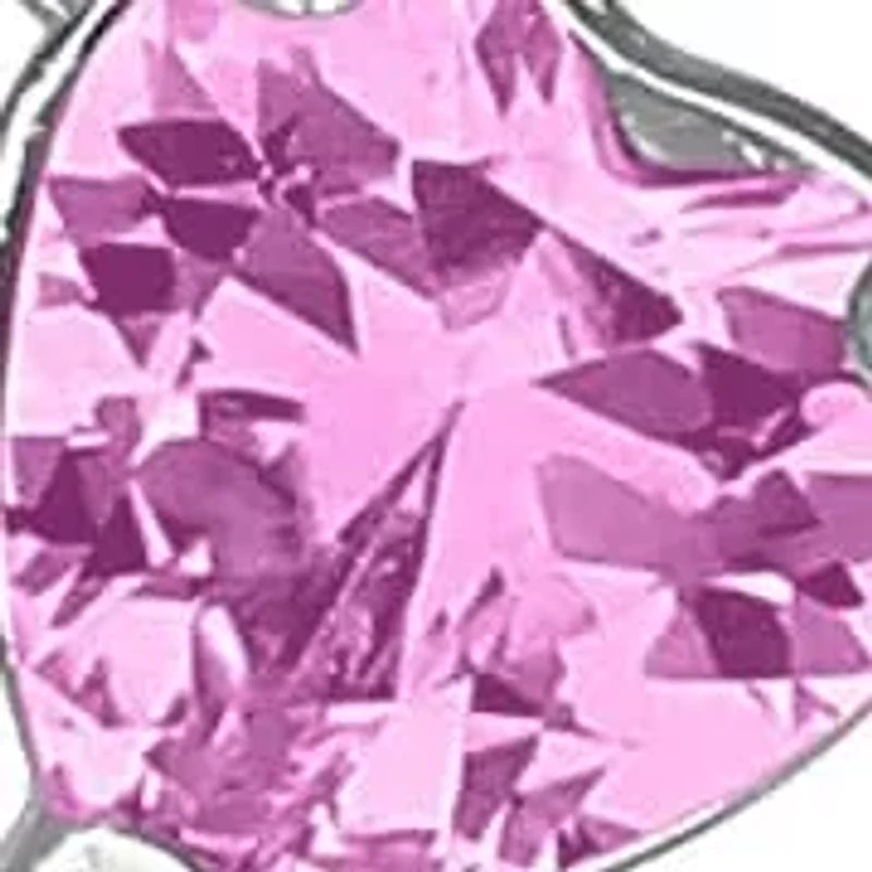 Lab Created Heart Created Pink Sapphire & Created White Sapphire Necklace in Sterling Silver, 16"