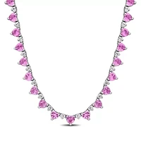 Lab Created Heart Created Pink Sapphire & Created White Sapphire Necklace in Sterling Silver, 16"