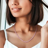 Lab Created Heart Created Pink Sapphire & Created White Sapphire Necklace in Sterling Silver, 16"