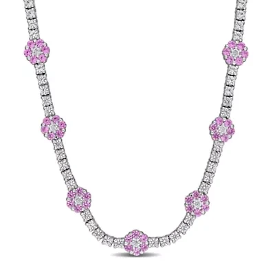 Lab Created Created Pink Sapphire & Created White Sapphire Necklace in Sterling Silver, 16"+2"ext