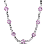 Lab Created Created Pink Sapphire & Created White Sapphire Necklace in Sterling Silver, 16"+2"ext