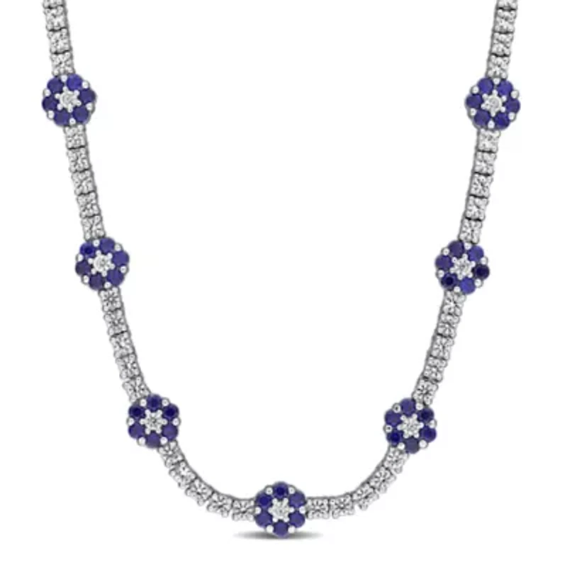 Lab Created Created Blue Sapphire & Created White Sapphire Necklace in Sterling Silver, 18"