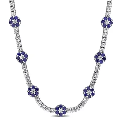 Lab Created Created Blue Sapphire & Created White Sapphire Necklace in Sterling Silver, 18"