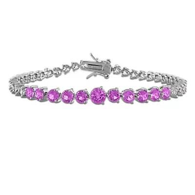 Lab Created Created Pink Sapphire & Created White Sapphire Bracelet in Sterling Silver, 7.25"