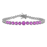 Lab Created Created Pink Sapphire & Created White Sapphire Bracelet in Sterling Silver, 7.25"