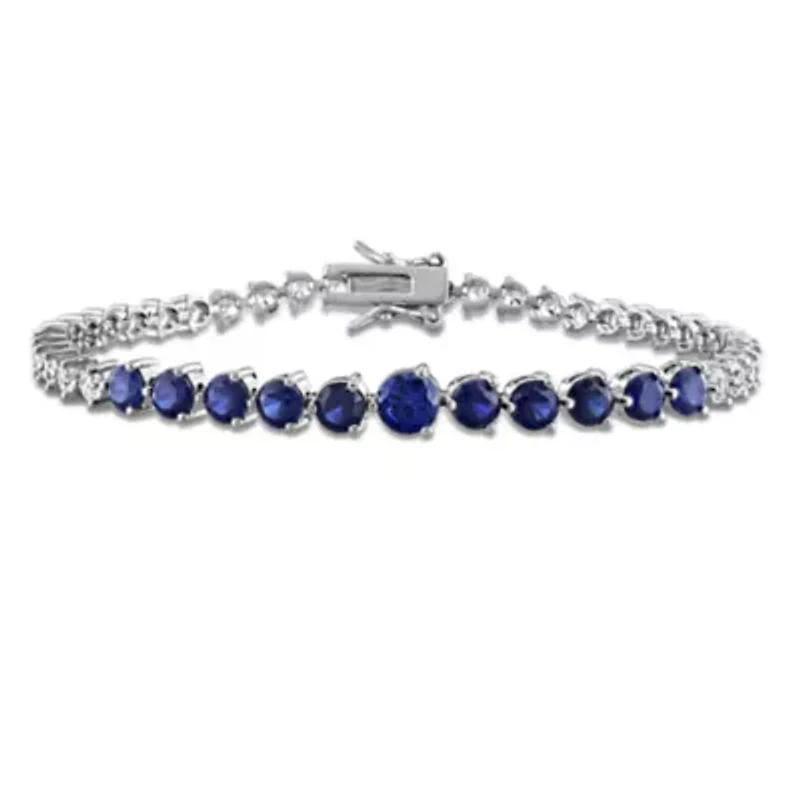 Lab Created Created Blue Sapphire & Created White Sapphire Bracelet in Sterling Silver, 7.25"