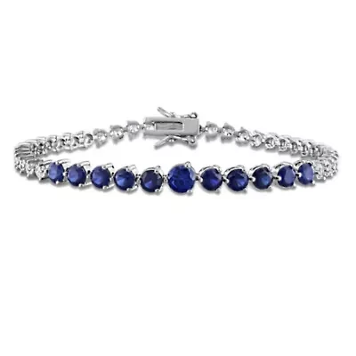Lab Created Created Blue Sapphire & Created White Sapphire Bracelet in Sterling Silver, 7.25"