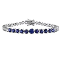 Lab Created Created Blue Sapphire & Created White Sapphire Bracelet in Sterling Silver, 7.25"