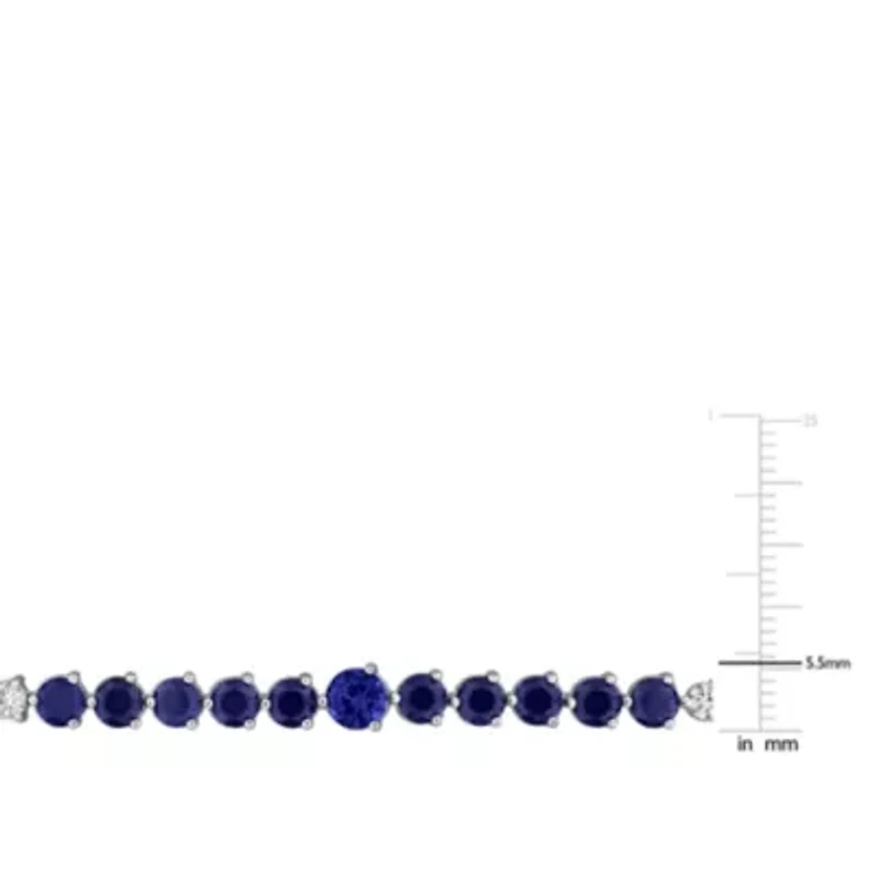 Lab Created Created Blue Sapphire & Created White Sapphire Bracelet in Sterling Silver, 7.25"