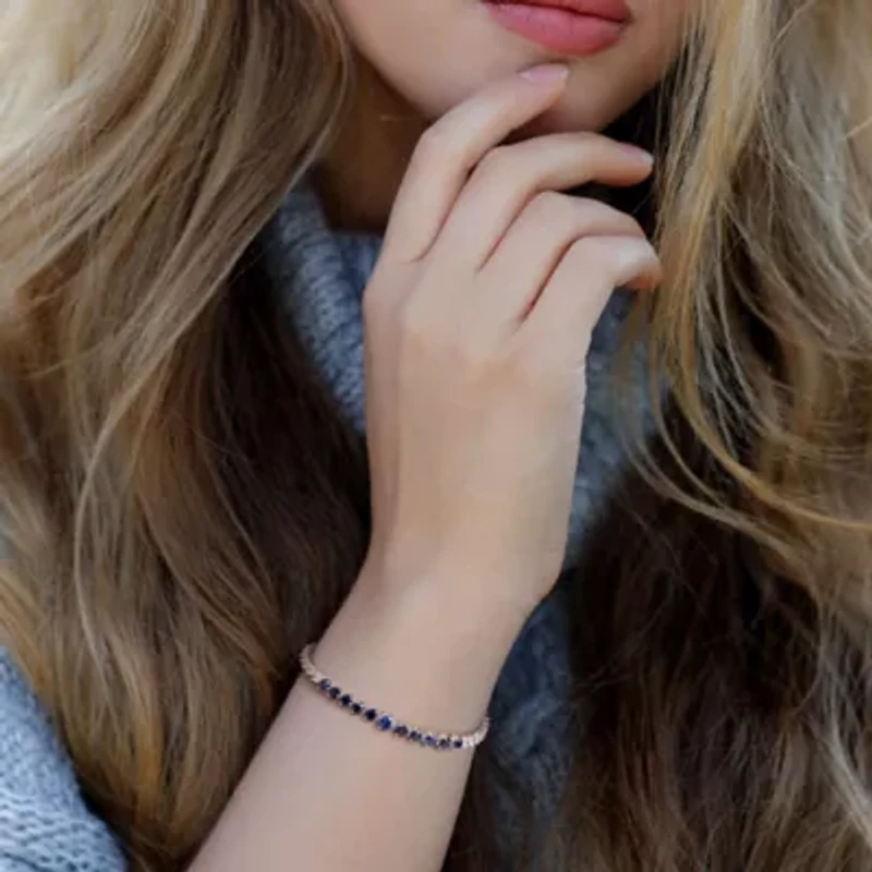 Lab Created Created Blue Sapphire & Created White Sapphire Bracelet in Sterling Silver, 7.25"