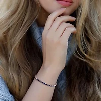 Lab Created Created Blue Sapphire & Created White Sapphire Bracelet in Sterling Silver, 7.25"