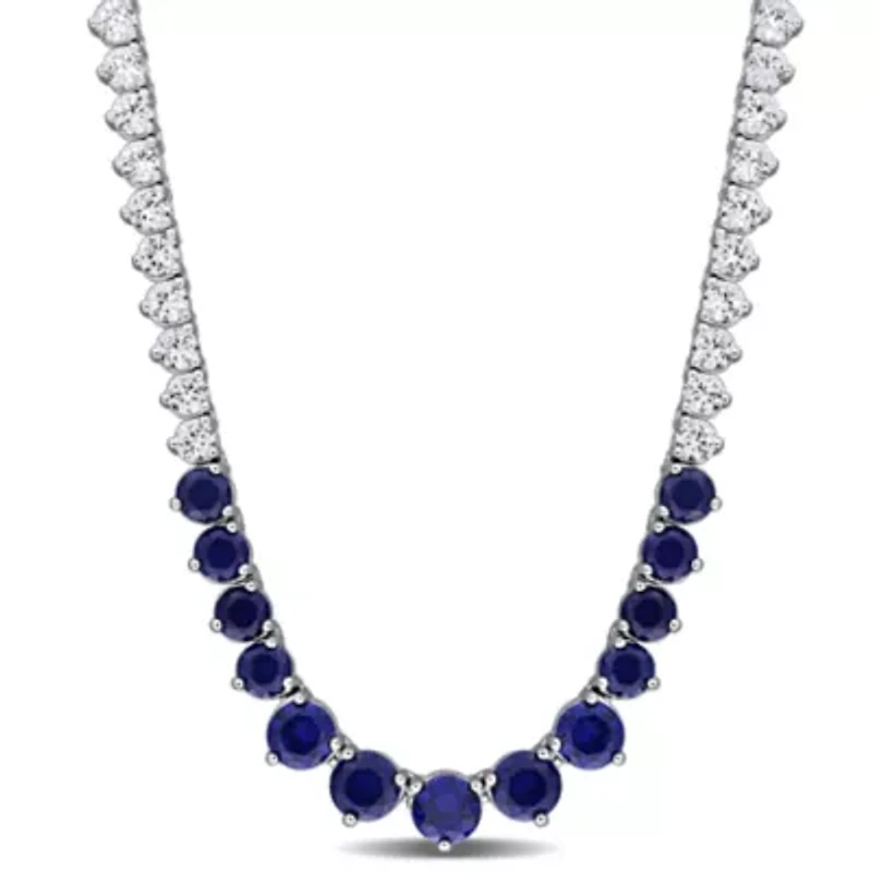 Lab Created Created Sapphire & Created White Sapphire Necklace in Sterling Silver