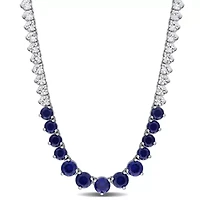 Lab Created Created Sapphire & Created White Sapphire Necklace in Sterling Silver