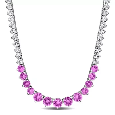 Lab Created Created Pink Sapphire & Created White Sapphire Necklace in Sterling Silver, 18"