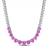 Lab Created Created Pink Sapphire & Created White Sapphire Necklace in Sterling Silver, 18"