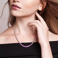 Lab Created Created Pink Sapphire & Created White Sapphire Necklace in Sterling Silver, 18"