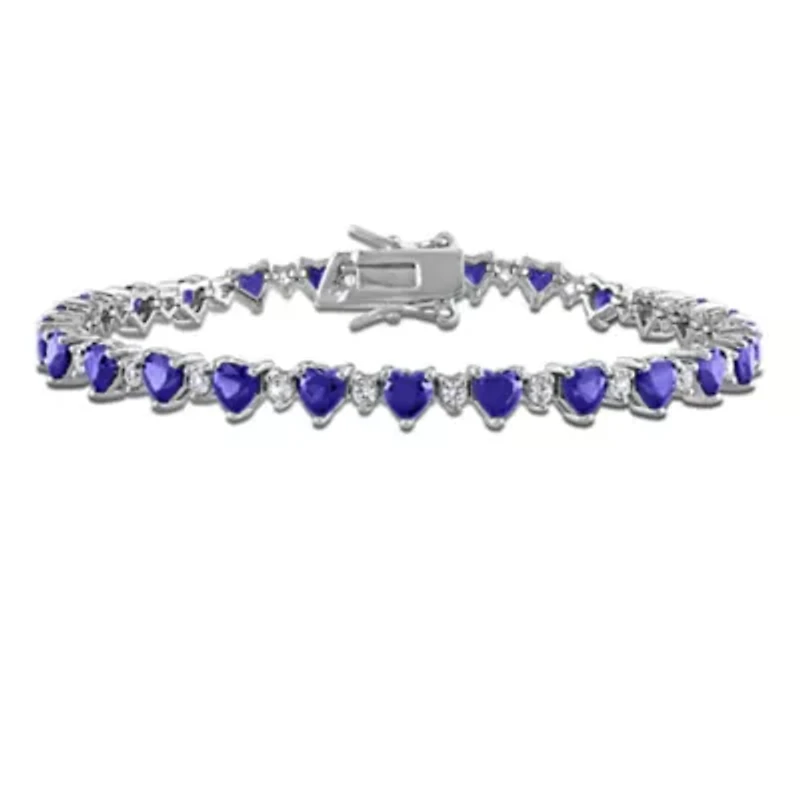 Lab Created Created Blue Sapphire & Created White Sapphire Bracelet in Sterling Silver, 7"