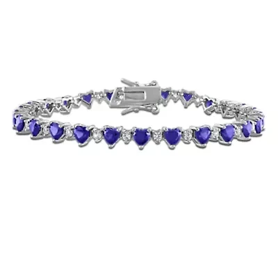Lab Created Created Blue Sapphire & Created White Sapphire Bracelet in Sterling Silver, 7"
