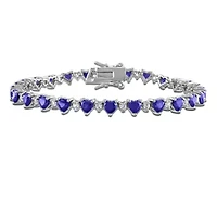 Lab Created Created Blue Sapphire & Created White Sapphire Bracelet in Sterling Silver, 7"