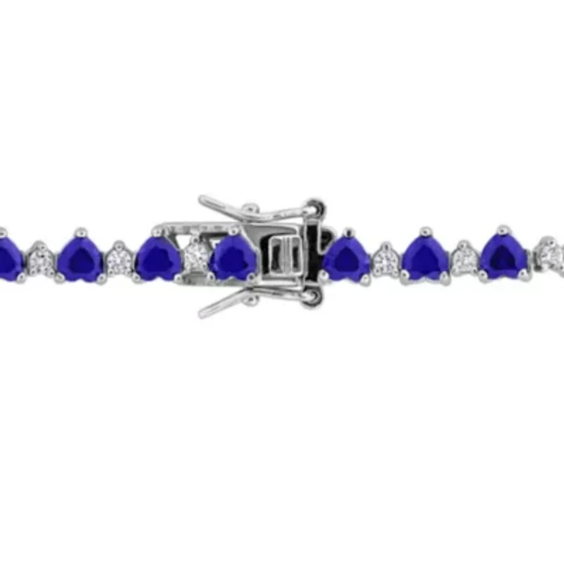 Lab Created Created Blue Sapphire & Created White Sapphire Bracelet in Sterling Silver, 7"