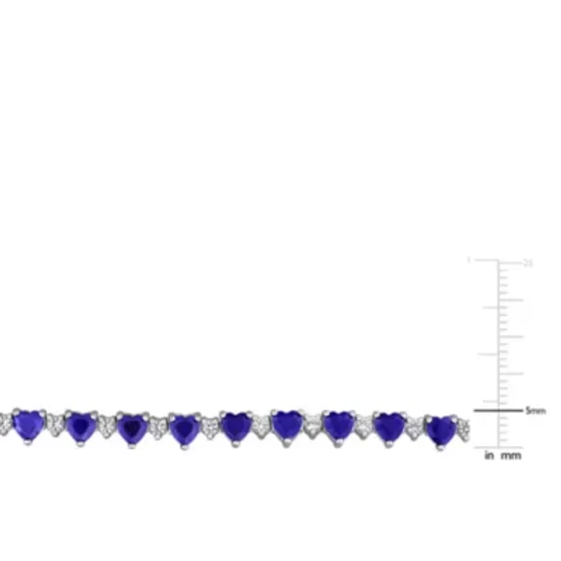 Lab Created Created Blue Sapphire & Created White Sapphire Bracelet in Sterling Silver, 7"