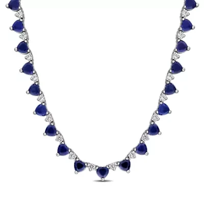 Lab Created Created Blue Sapphire & Created White Sapphire Necklace in Sterling Silver, 16"